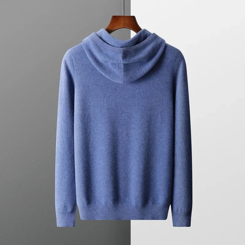 100% Cashmere Hoodie with Hood and Drawstring