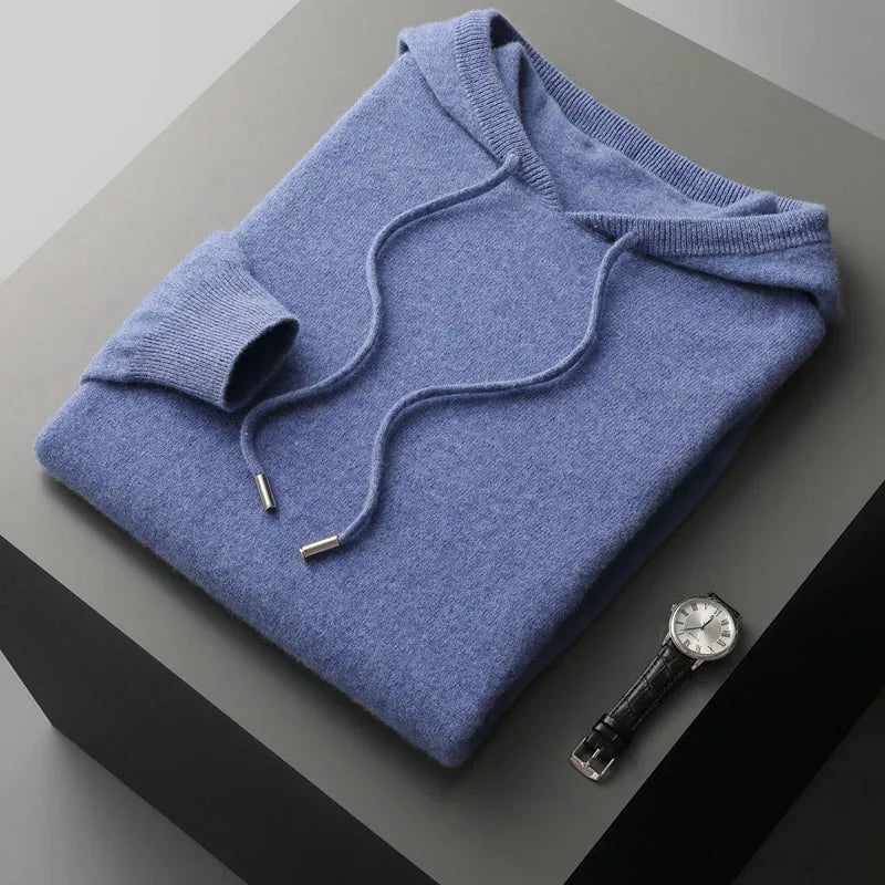 100% Cashmere Hoodie with Hood and Drawstring