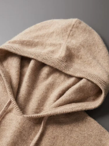 100% Cashmere Hoodie with Hood and Drawstring