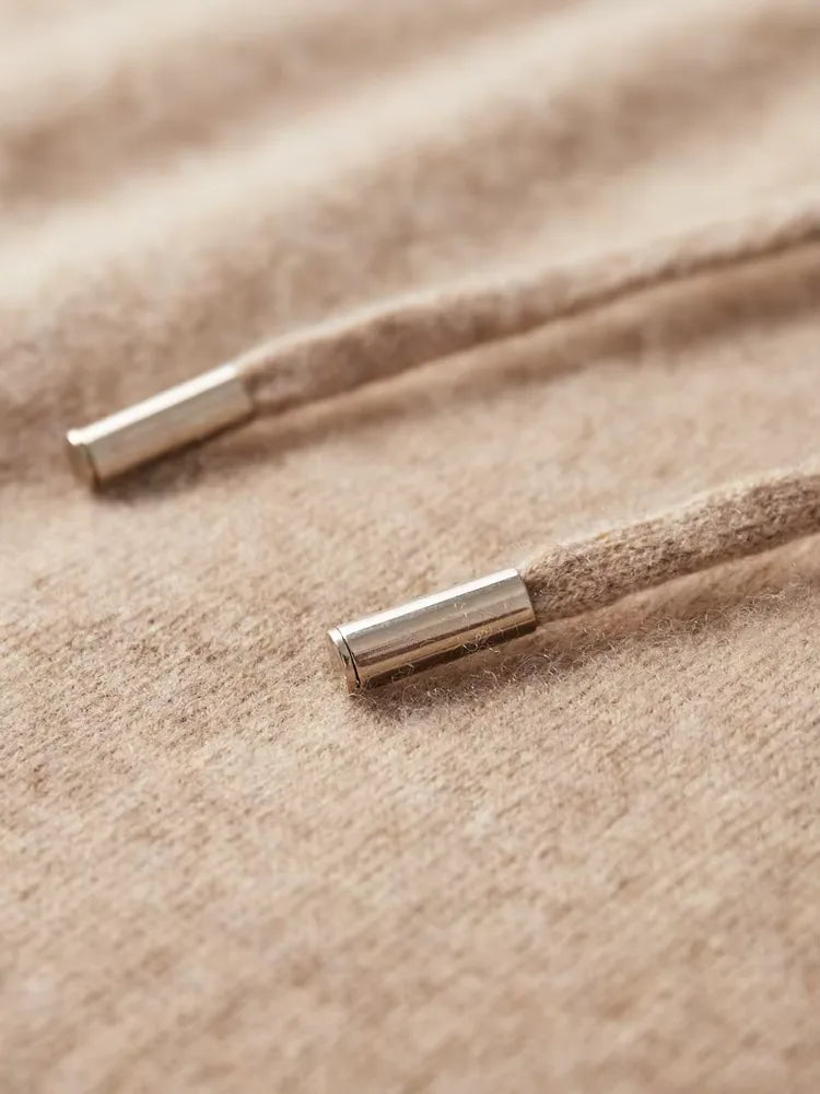 100% Cashmere Hoodie with Hood and Drawstring