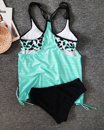 Tankini favorecedor para mujer con parte superior drapeada y cordones ajustables
