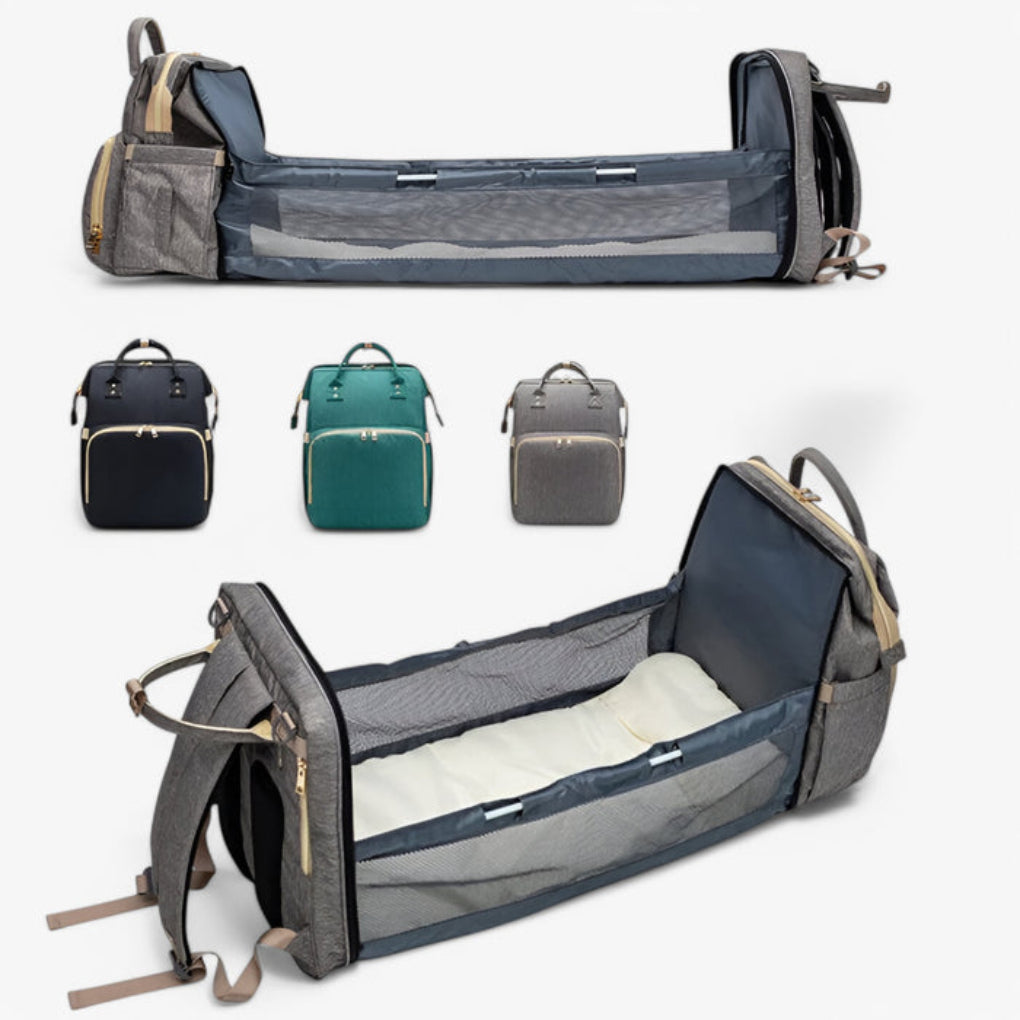 2-in-1 diaper bag with retractable crib