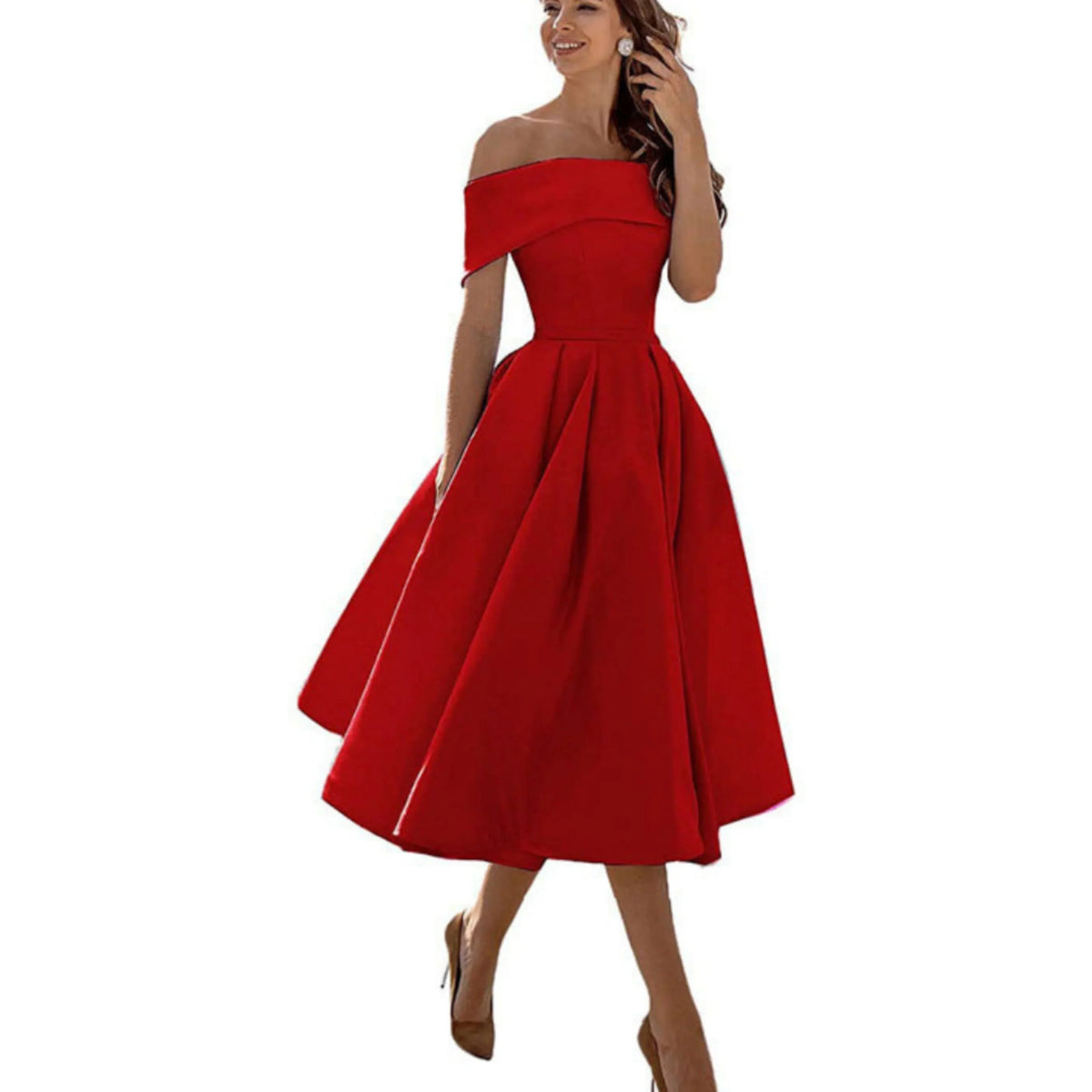 Off Shoulder Evening Dress for Women with Midi Skirt