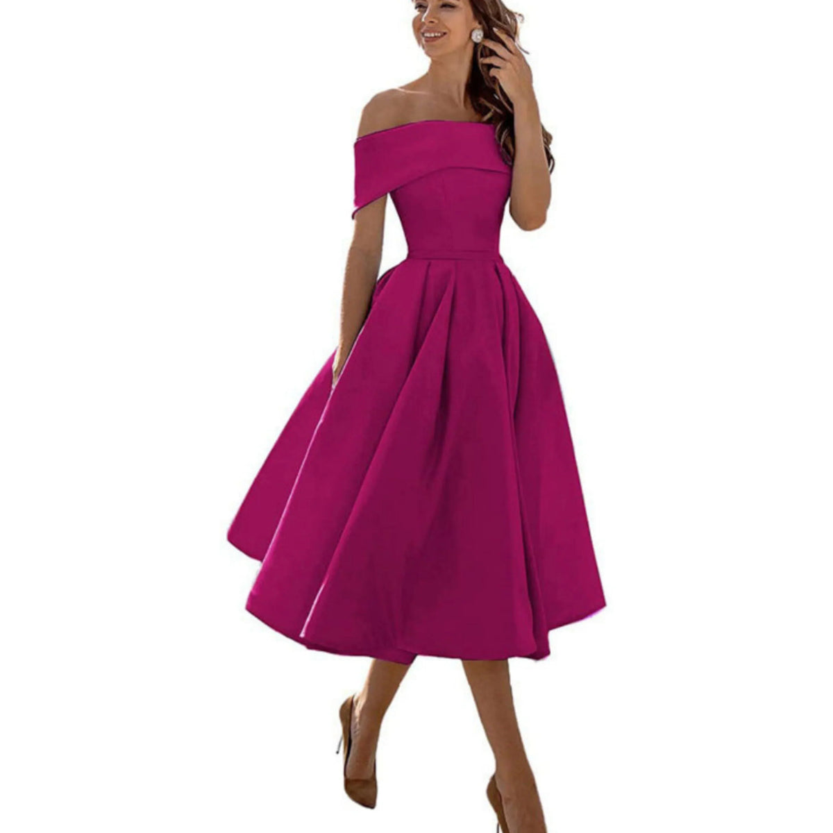 Off Shoulder Evening Dress for Women with Midi Skirt