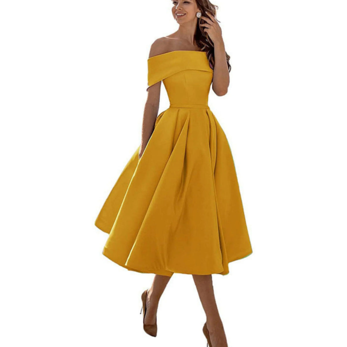 Off Shoulder Evening Dress for Women with Midi Skirt