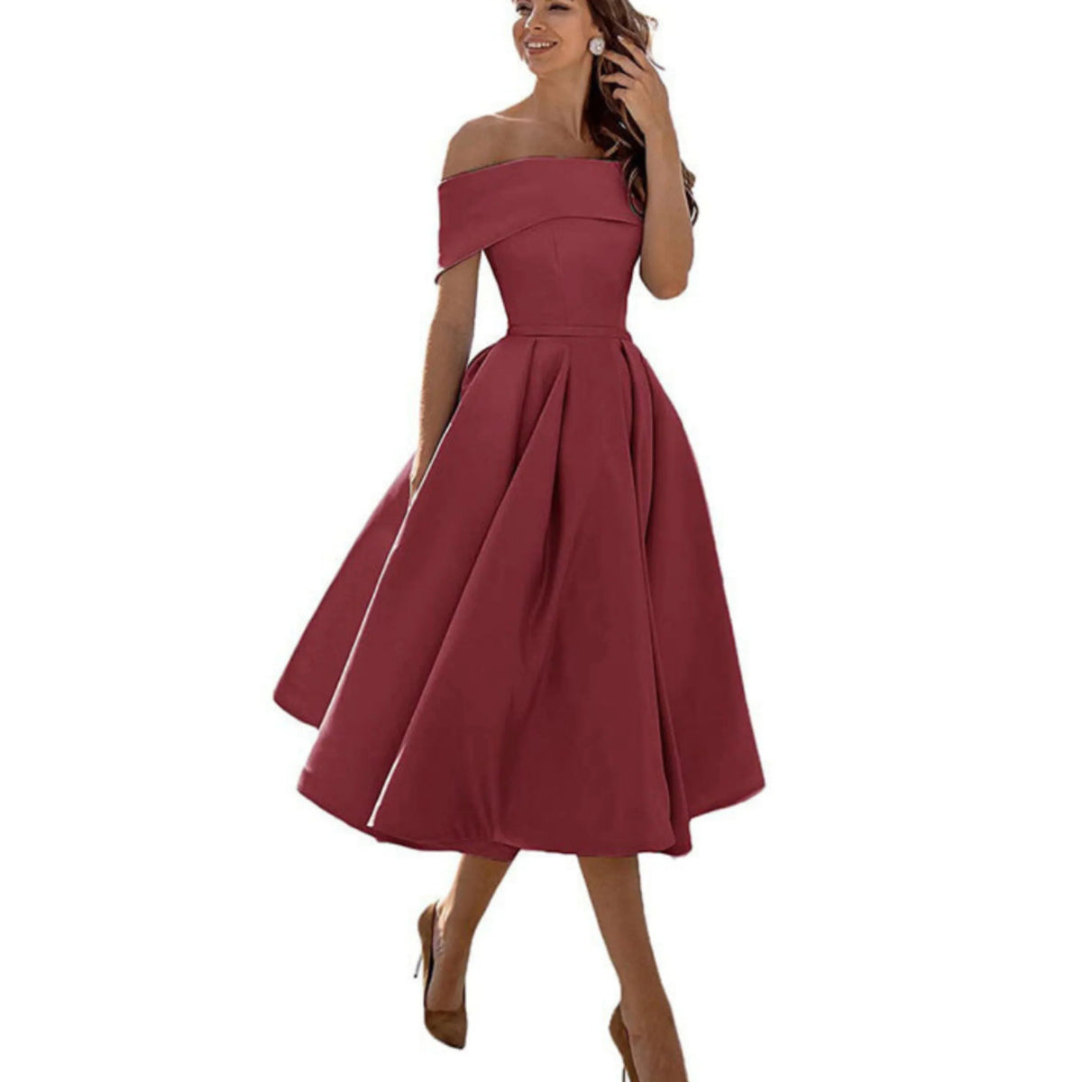 Off Shoulder Evening Dress for Women with Midi Skirt