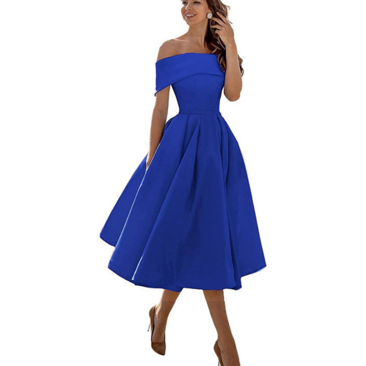 Off Shoulder Evening Dress for Women with Midi Skirt