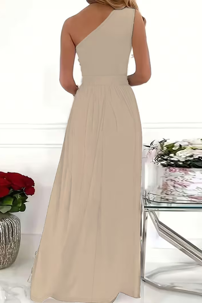 Ladies' Elegant Maxi Dress with One Shoulder Neckline and Split
