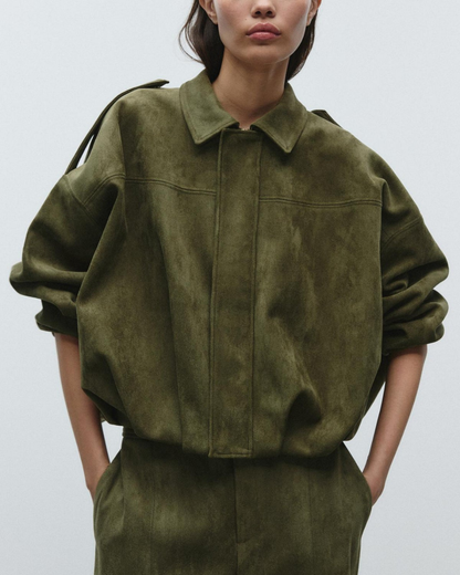 Ladies' Suede Leather Oversized Warm Jacket