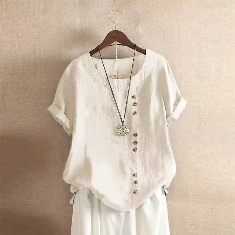 Elegante Damenbluse aus Baumwolle mit kurzen Ärmeln und Knopfdetails