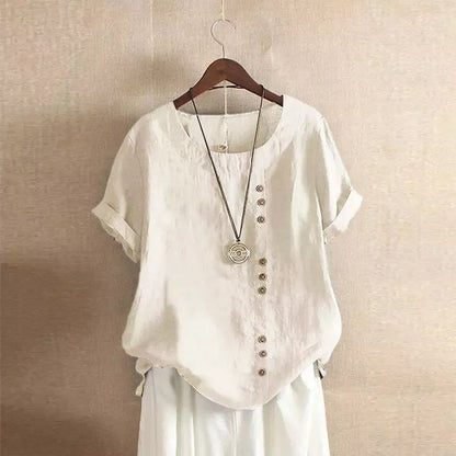Elegante Damenbluse aus Baumwolle mit kurzen Ärmeln und Knopfdetails