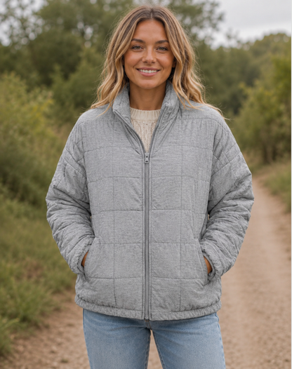 Quilted Bomber Jacket with Zip and Pockets