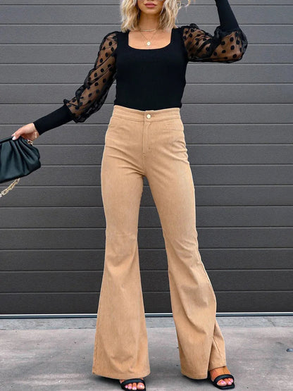 VelvetFlare – Pantaloni a zampa in velluto a coste alla moda, a vita alta e dallo stile rétro