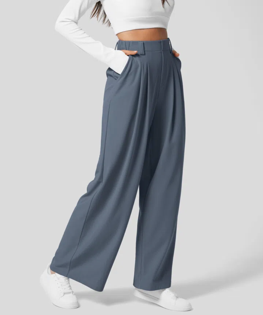 High-Waisted Trousers for Women with Elastic Waist and Wide Legs