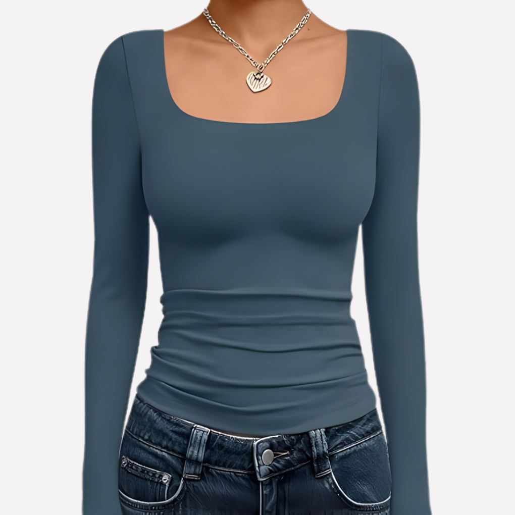 Top corto da donna con scollo quadrato e maniche lunghe