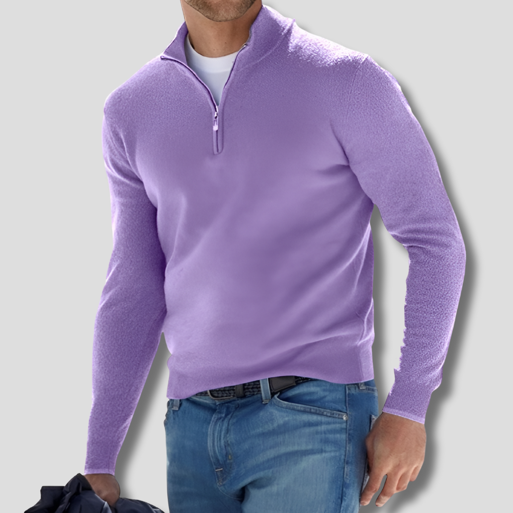 Men's Cotton Knitted Jumper with Zip Collar