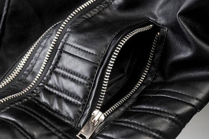 Black Leather Women's Jacket with Zip Pockets