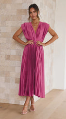 Ilse - Vestido midi plisado refinado con escote en V