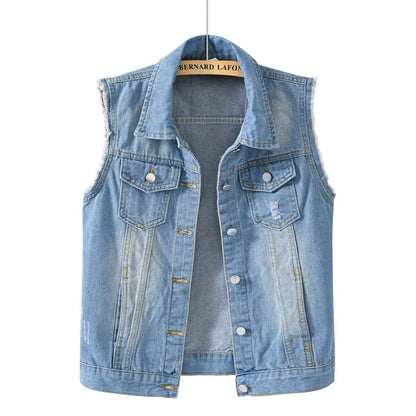 Women’s Sleeveless Denim Vest with Pockets - Hedwig