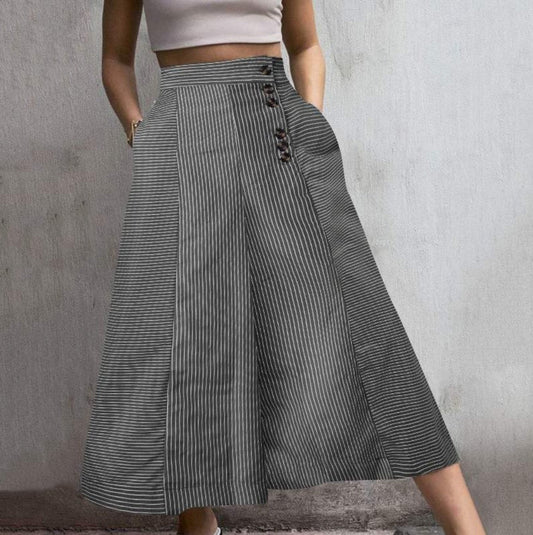 Pantalones de pierna ancha a rayas con cintura alta