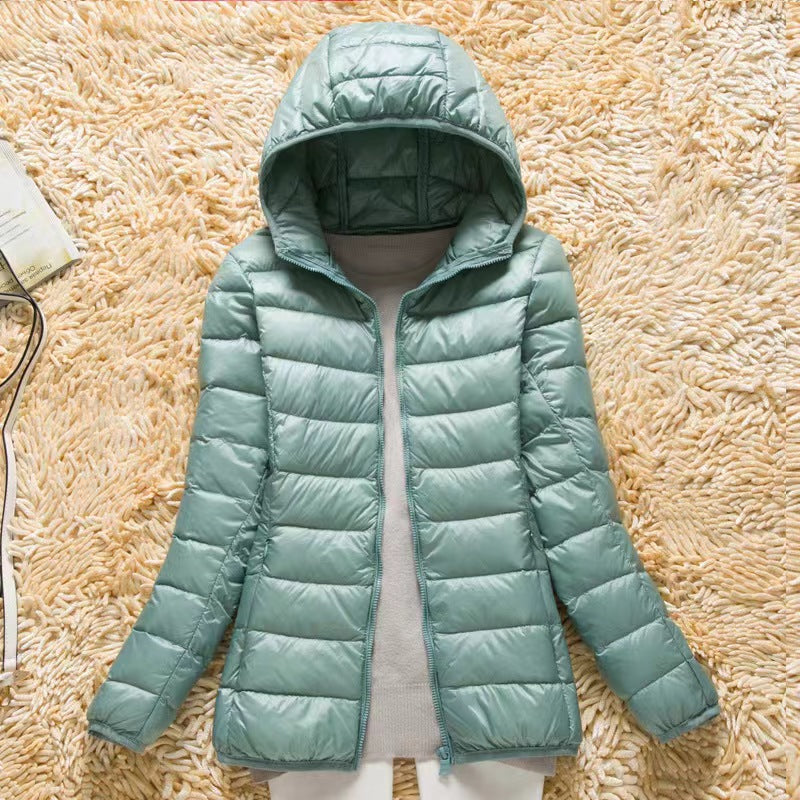 Chaqueta de plumón ultraligera y plegable con capucha para mujer