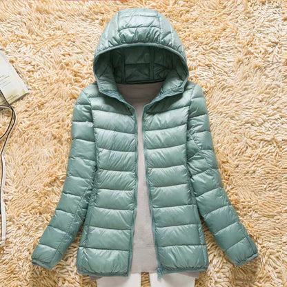 Chaqueta de plumón ultraligera y plegable con capucha para mujer