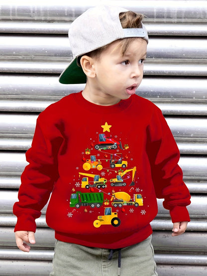 Christmas Tree Graphic Print Boys Warm Fleece Sweatshirt - Sebastian