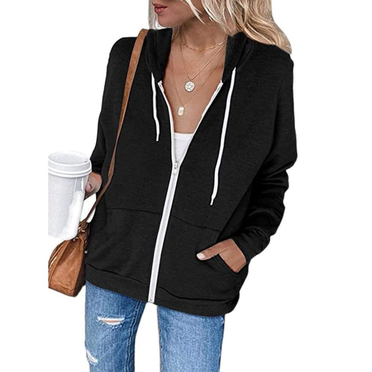 Ladies Sporty Hoodie with Zip and Pockets