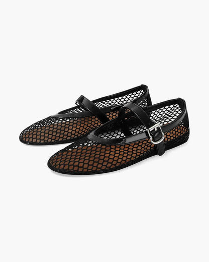 Ladies' Breathable Mesh Ballerinas with Strap and Buckle