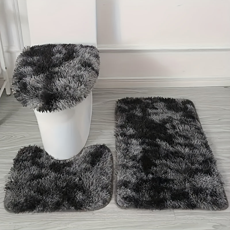 3-piece bathroom mat set with geometric pattern – Soft and non-slip