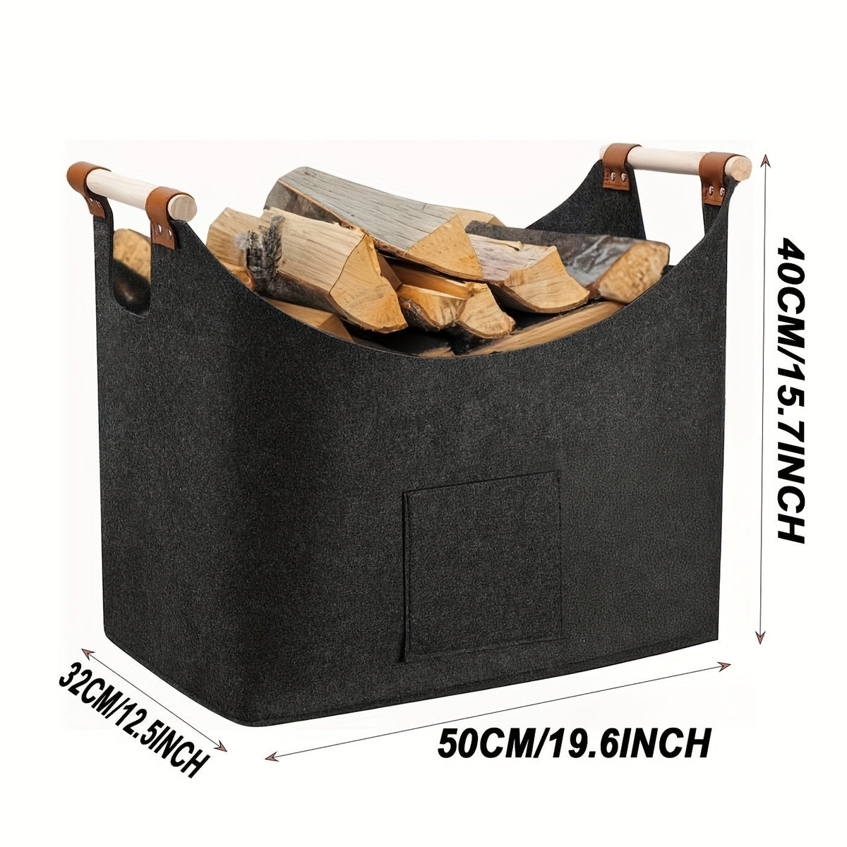 Foldable Felt Log Basket XL with Wooden Handles – Sustainable and Stylish Wood Carrier for Indoor Use
