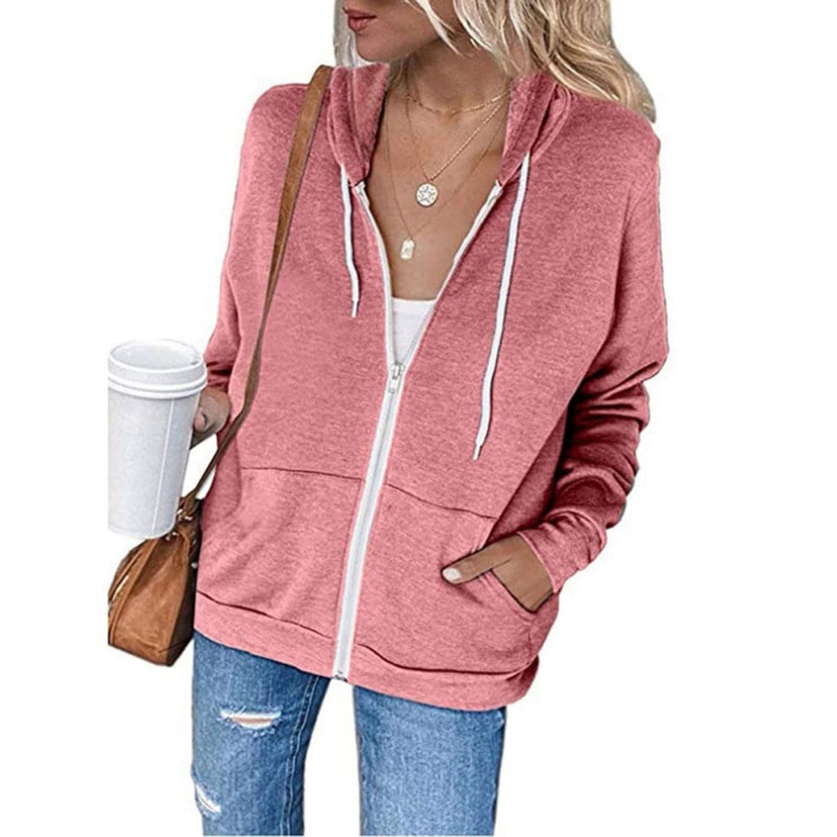 Ladies Sporty Hoodie with Zip and Pockets