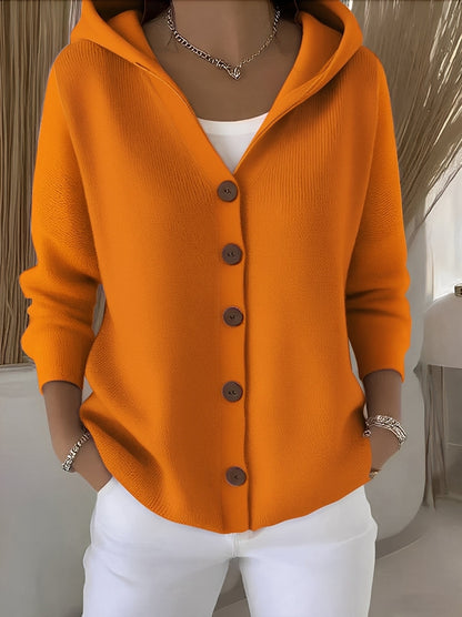 Knitted Ladies' Cardigan with Hood and Buttons for a Comfortable Casual Look
