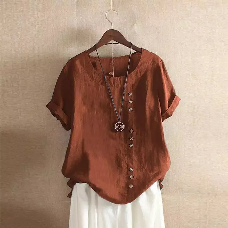 Elegante Damenbluse aus Baumwolle mit kurzen Ärmeln und Knopfdetails