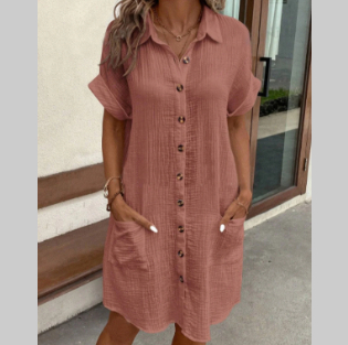 Summer Shirt Dress with Short Sleeves