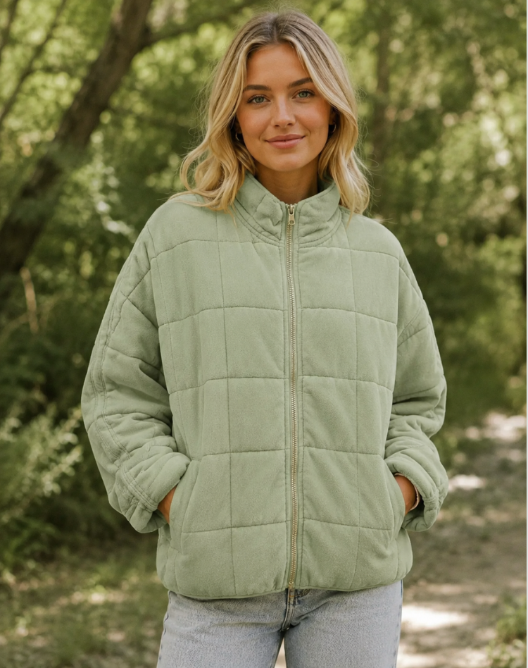 Quilted Bomber Jacket with Zip and Pockets