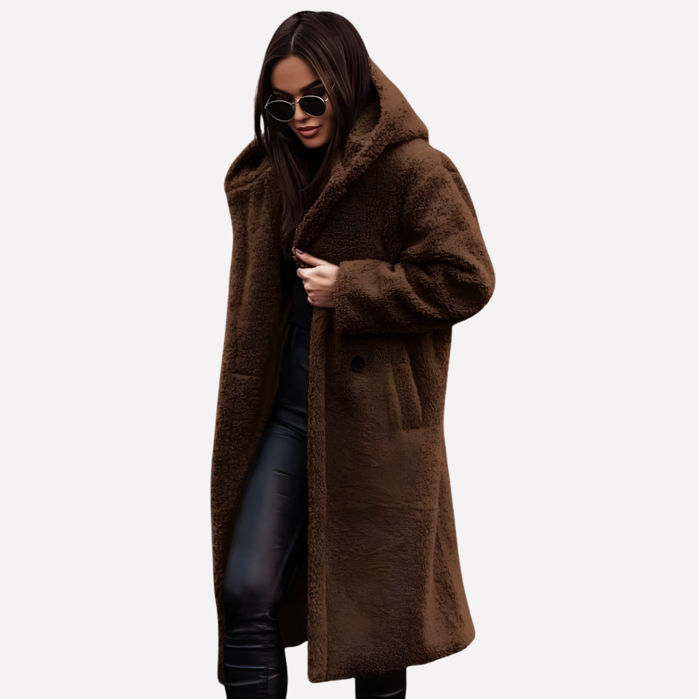 Ladies Hooded Coat with Button Closure