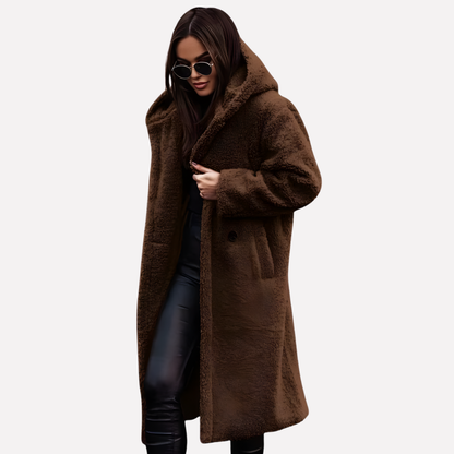 Ladies Hooded Coat with Button Closure