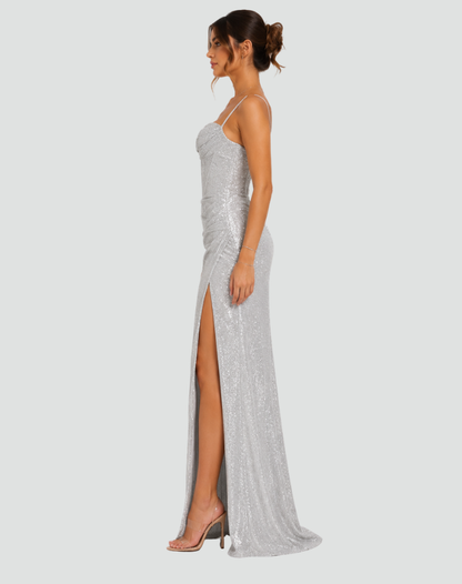 Gala Maxi Dress with Glitter and High Split for Women