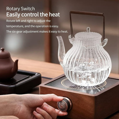 Electric Tea Warmer Made of Walnut with Adjustable Temperature
