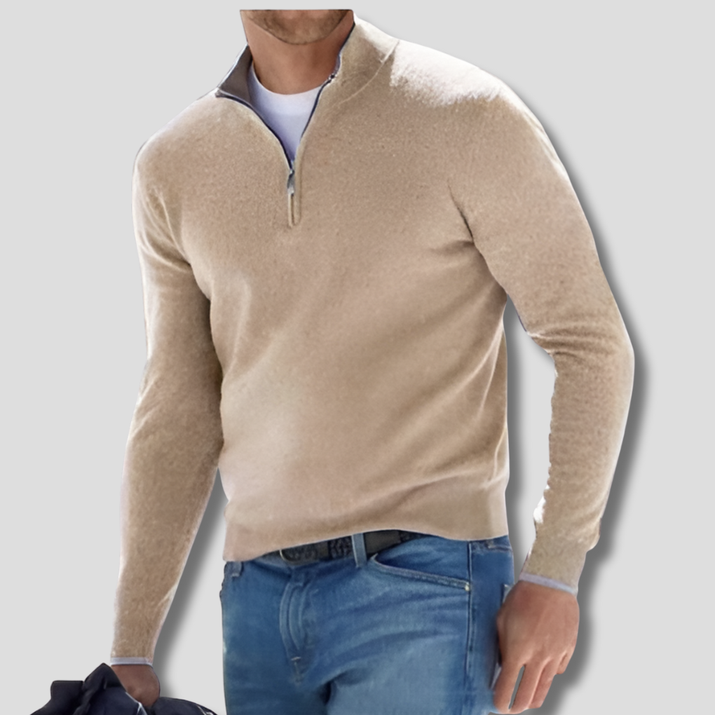 Men's Cotton Knitted Jumper with Zip Collar