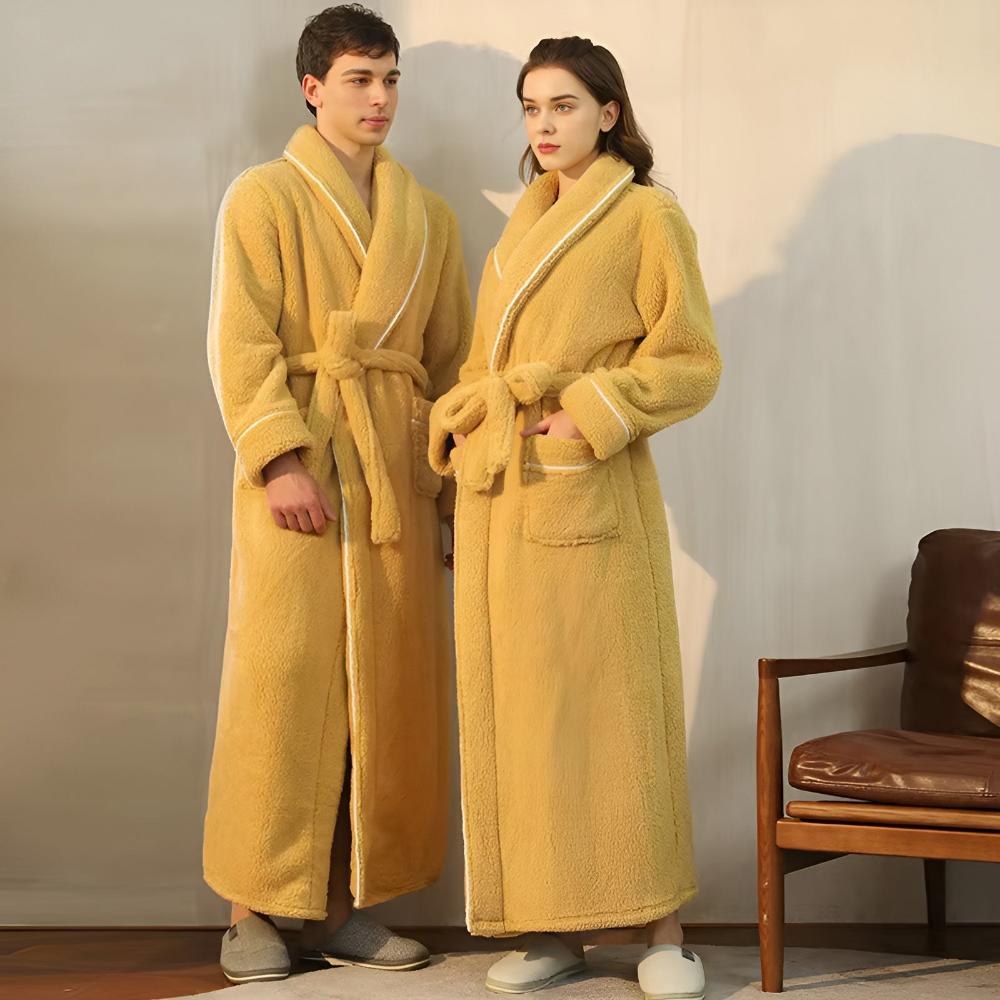 Unisex Coral Fleece Bathrobe with Shawl Collar