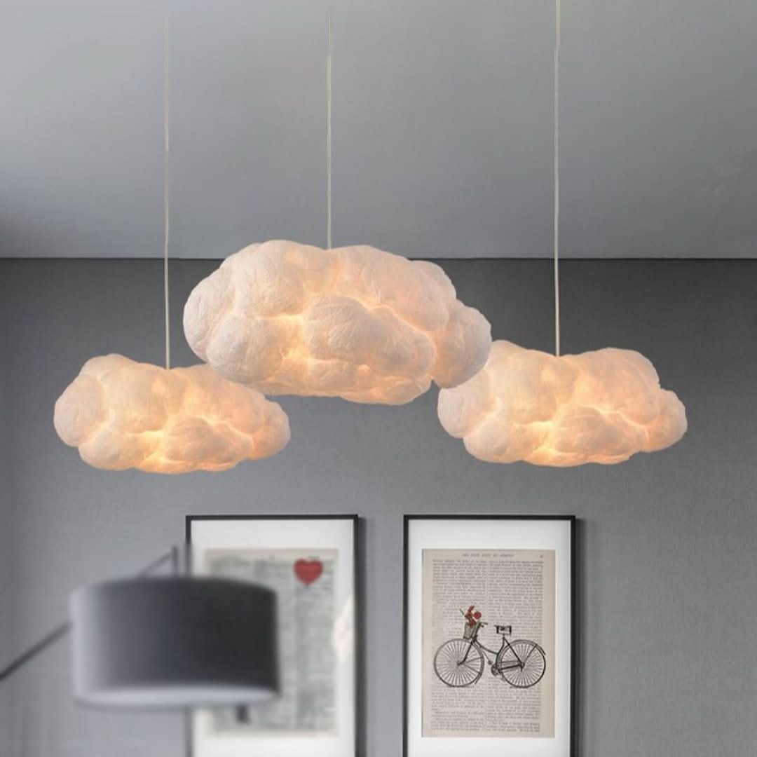 Minori design-pendellampe med LED, skyformet, PVC/bomull, hvit