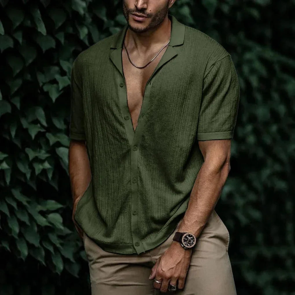 Men's Linen Summer Shirt with Button Closure