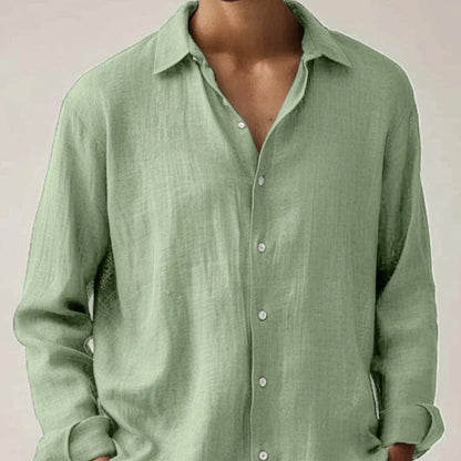 Men's Vintage Linen Shirt with Long Sleeves