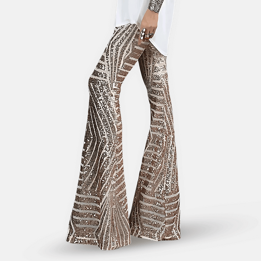 Pantalones acampanados para mujer con lentejuelas y cintura alta