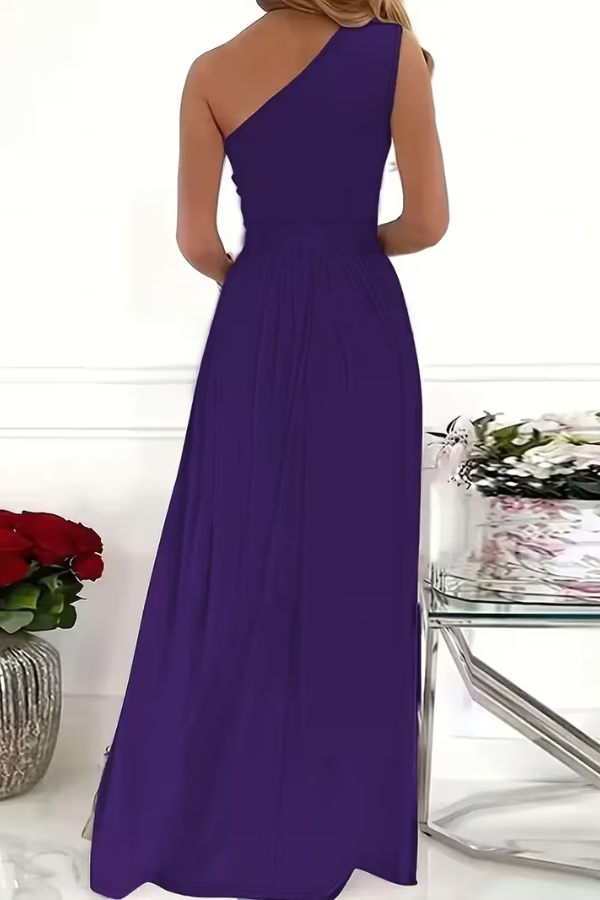 Ladies' Elegant Maxi Dress with One Shoulder Neckline and Split