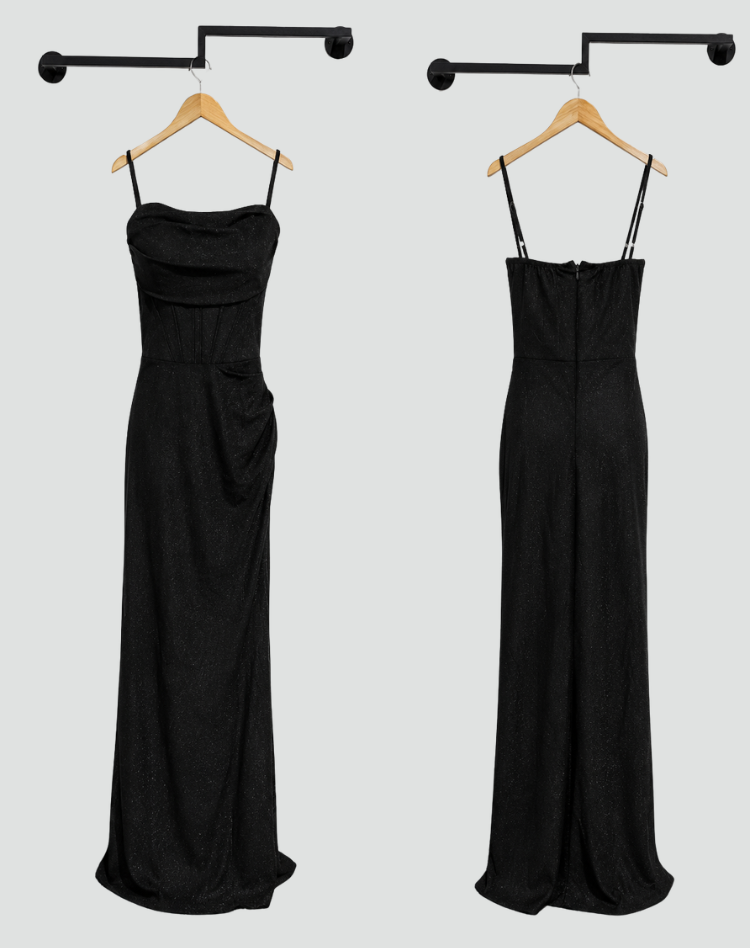 Gala Maxi Dress with Glitter and High Split for Women