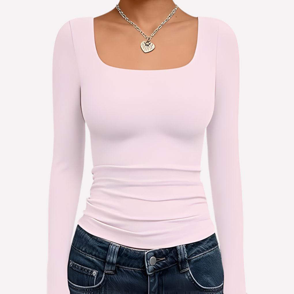 Top corto da donna con scollo quadrato e maniche lunghe