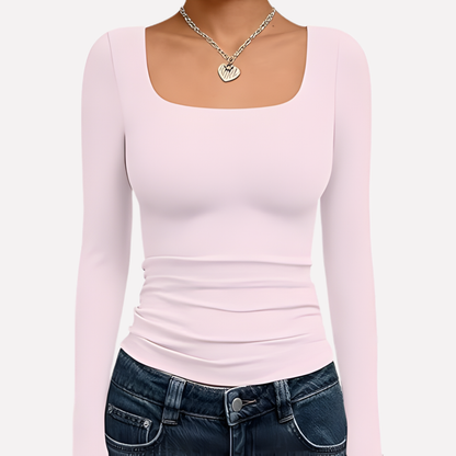 Top corto da donna con scollo quadrato e maniche lunghe